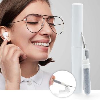 Preview: Reinigungsstift für In-Ear Kopfhörer - 3-in-1 Reinigungsset mit Spitze, Bürste, Schwamm - Hygienisch für AirPods, Tastaturen & Mobilgeräte - Weiss