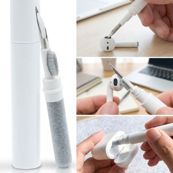 Reinigungsstift für In-Ear Kopfhörer - 3-in-1 Reinigungsset mit Spitze, Bürste, Schwamm - Hygienisch für AirPods, Tastaturen & Mobilgeräte - Weiss