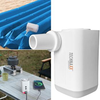 Kompakte Akku-Luftpumpe mit LED: weiss, 5 Düsen – schnell aufpumpen, flexible Einsatzmöglichkeiten, mit integrierter Leuchte