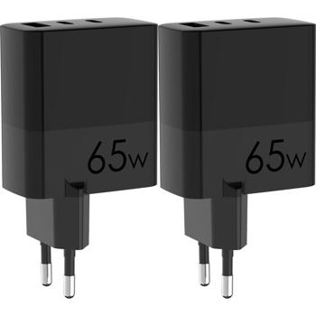 Preview: 2er Set USB Ladegerät inkl. Ladekabel USB-C auf USB-C, 65 Watt, 2 USB-C Ports - 1 USB-A Port, Netzteil / Stecker für Notebook, MacBook, iPad, iPhone, Samsung