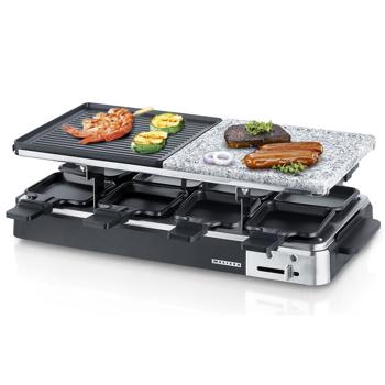 Elegantes Raclette-Set für 8 Personen (1300W) – Grill- und Steinplatte, Antihaftbeschichtung, Thermostat, Anthrazit – Hochwertiger Tischgrill für gesellige Abende