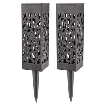 Preview: 2er-Set LED Solar Gartenleuchte mit Erdspiess - Mosaik-Lichtmuster für fantastisches Ambiente - Wetterfest (IP44), Dämmerungssensor, 6-8h Betrieb, Schwarz