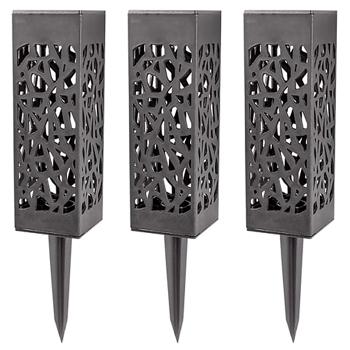 Preview: 3er-Set LED Solar Gartenleuchte mit Erdspiess - Mosaik Lichtmuster, warmweisse LED, IP44 wetterfest - automatische Dämmerungssensor, 6-8h Betrieb, Metall