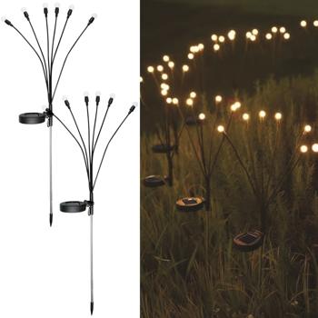 Preview: 2er-Set LED Solar-Gartenlampe Glühwürmchen mit 6 Armen, bewegliche LEDs, rostfreier Stahl, IP44, Erdspiess, schwarz, für zauberhafte Lichteffekte