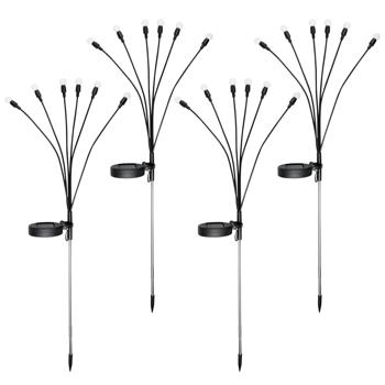 Preview: 4er-Set 2er-Set LED Solar-Gartenlampe Glühwürmchen mit 6 Armen, bewegliche LEDs, rostfreier Stahl, IP44, Erdspiess, schwarz, für zauberhafte Lichteffekte