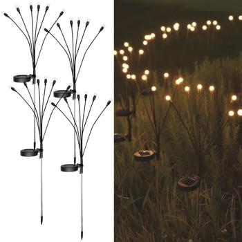 Preview: 4er-Set 2er-Set LED Solar-Gartenlampe Glühwürmchen mit 6 Armen, bewegliche LEDs, rostfreier Stahl, IP44, Erdspiess, schwarz, für zauberhafte Lichteffekte