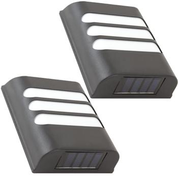 2er-Set Solar-Wandlampe - warmweisses Licht, 8h Leuchtdauer, IP44 Spritzwasserschutz - für Garten, Gehwege & Aussenbereich - Kunststoff, Schwarz