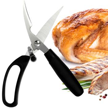 Geflügelschere Edelstahl - Müheloses Schneiden von Geflügel, Fleisch, Gelenken & dünnen Knochen - Schwarz-Silber, ergonomisch, spülmaschinenfest & robust