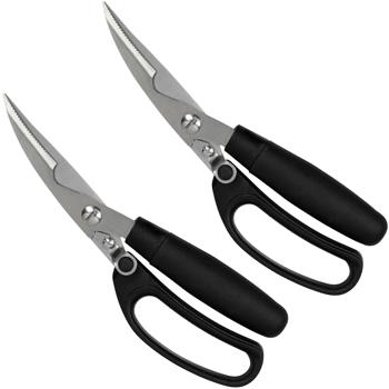 Preview: 2er-Set Geflügelschere Edelstahl - Ergonomisch & spülmaschinenfest zum Zerlegen von Geflügel, Wild, Fleisch & Knochen - Robust mit Sicherheitsriegel