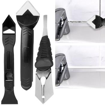 Fugen-Reparatur-Set 8-teilig - Entfernt Silikon Kleber rückstandslos - Metallschaber, Kunststoffschaber, Silikonkelle - 5 Aufsätze - Für Bad, Küche, Büro