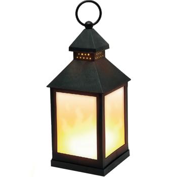 Preview: LED-Laterne mit Flammeneffekt schwarz - Realistisches Flackern für drinnen & draussen - 24 LEDs, IP20, Batteriebetrieb 10.5x10.5x24cm