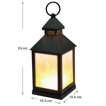 Preview: LED-Laterne mit Flammeneffekt schwarz - Realistisches Flackern für drinnen & draussen - 24 LEDs, IP20, Batteriebetrieb 10.5x10.5x24cm