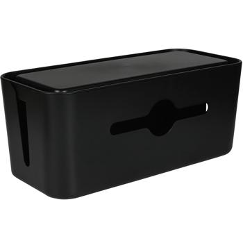 Preview: 2er-Set Kabelbox Schwarz – Ordnung für Steckdosenleisten & Kabel-Chaos – Inkl. Handy-/Tablethalter & Sicherheitsfunktion – 31x13,5x13cm PP