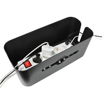 Preview: 2er-Set Kabelbox Schwarz – Ordnung für Steckdosenleisten & Kabel-Chaos – Inkl. Handy-/Tablethalter & Sicherheitsfunktion – 31x13,5x13cm PP