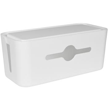 Preview: 2er-Set Kabelbox mit Deckel - Ordnung für Schreibtisch & Wohnzimmer - Tablet- & Handyhalterung - 31x13,5x13cm, Weiss, PP - Sicher für Kinder