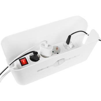 Preview: 2er-Set Kabelbox mit Deckel - Ordnung für Schreibtisch & Wohnzimmer - Tablet- & Handyhalterung - 31x13,5x13cm, Weiss, PP - Sicher für Kinder