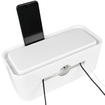 Preview: Kabelbox - Ordnung für Schreibtisch & Wohnzimmer - Platz für Steckdosenleiste, abnehmbarer Deckel als Tablet-/Handyhalter - 31x13.5x13cm, weiss