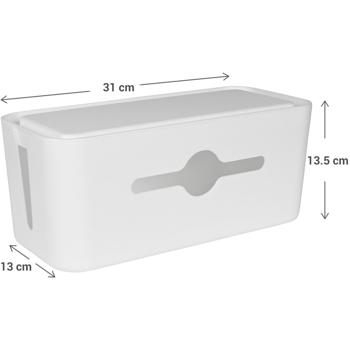 Preview: 2er-Set Kabelbox mit Deckel - Ordnung für Schreibtisch & Wohnzimmer - Tablet- & Handyhalterung - 31x13,5x13cm, Weiss, PP - Sicher für Kinder
