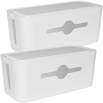 2er-Set Kabelbox mit Deckel - Ordnung für Schreibtisch & Wohnzimmer - Tablet- & Handyhalterung - 31x13,5x13cm, Weiss, PP - Sicher für Kinder