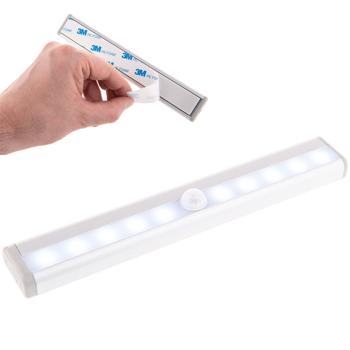 Preview: 3er-Set LED Lichtleiste mit Bewegungssensor – Batteriebetrieben für kabellose Montage – Ideal für Schrank, Treppe, Flur – Inkl. 3M Klebeband, Aluminium/Kunststoff Weiss/Grau