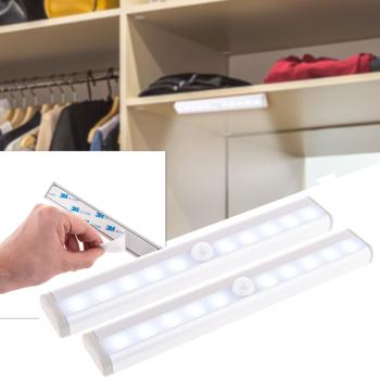2er-Set LED Lichtleiste - Bewegungssensor - Automatische Beleuchtung Schränke, Treppen, Flure - Kabellos, batteriebetrieben AAA - 19x3cm, Weiss/Grau