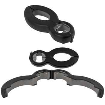 Preview: 6in1 Universal-Öffner - Bierflaschen, Chipstüten, Konserven, Schraubverschlüsse - Ergonomisch, rutschfest, Edelstahl, Kunststoff - Grau/Schwarz