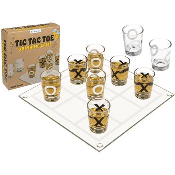 Preview: Trinkspiel Tic-Tac-Toe - Party-Hit für Erwachsene & Junggesellenabschiede - Inkl. 9x 2 cl Shotgläser, Echtglas Spielbrett 22x22 cm