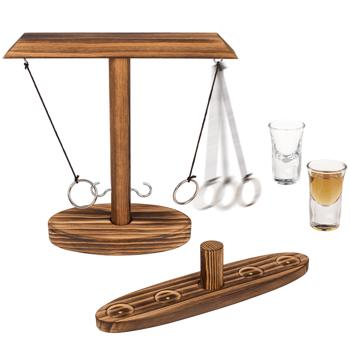 Ringwurf-Trinkspiel aus Echtholz, mit 2 Shotgläsern – Hochwertiges Hakenspiel für gesellige Abende, stilvolles Design, Ring Toss Hook Battle Game