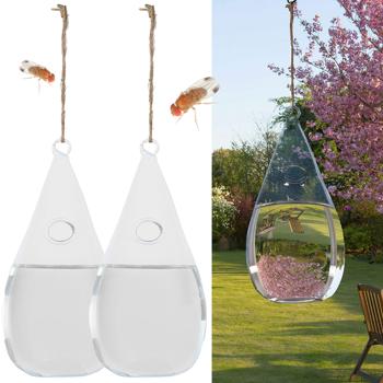 2er-Set Insektenabwehr Glas Tropfenform - Schutz vor Fliegen & Wespen - umweltfreundlich, chemiefrei, Spiegeleffekt - 10x20cm - ideal für Fenster/Türen, tierfreundlich