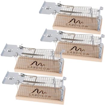 4er-Set Effektive Maus-Käfigfalle, Lebendfalle, aus Holz & Metall – wiederverwendbar, 15 x 5,5 x 7,3 cm, sicheres Fangen von Mäusen