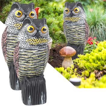 2er-Set Vogelabwehr Eule - Lebensechtes Design & beweglicher Kopf schreckt Tauben Mäuse Ratten ab - Wetterfest 20x16x38cm für Garten Balkon