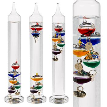 Preview: Galileo Glas-Thermometer 28 cm - Dekoelement mit präziser Temperaturanzeige - Ideal für Büro & Wohnräume - Glas-Metall-Design - Galileisches Prinzip