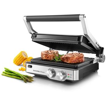 Preview: 2in1 Premium Tisch- und Kontaktgrill, Edelstahl, Temperaturregler und Kurzzeitmesser, 2000 W, schwarz/silber, 3 Jahre Hersteller Garantie