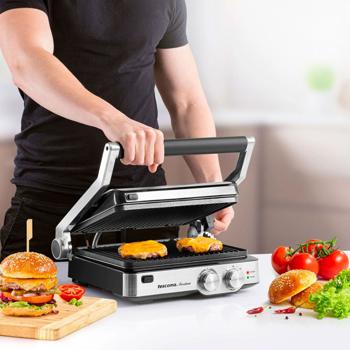 Preview: 2in1 Premium Tisch- und Kontaktgrill, Edelstahl, Temperaturregler und Kurzzeitmesser, 2000 W, schwarz/silber, 3 Jahre Hersteller Garantie