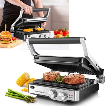 2in1 Premium Tisch- und Kontaktgrill, Edelstahl, Temperaturregler und Kurzzeitmesser, 2000 W, schwarz/silber, 3 Jahre Hersteller Garantie