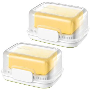 2er-Set Butterdose mit Wasserkühlung - Hält Butter lange streichzart bei Zimmertemperatur - Transparenter Deckel - nanoCARE Kunststoff - 11.5x7.5x15cm
