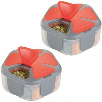 2er-Set Reise-Gewürzstreuer mit 5 Fächern - Ideal für Outdoor Picknick Wandern Camping Trekking - 9x4x9 cm Kunststoff - Wiederverwendbar Hygienisch