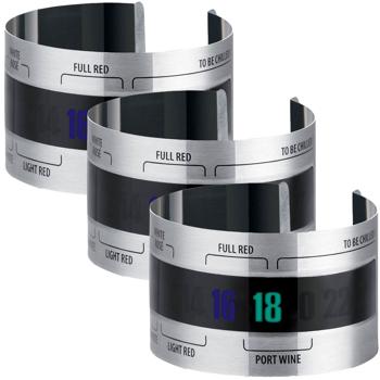 3er-Set Weinthermometer Clip - Präzise Temperaturmessung an Flasche - Edelstahl-Kunststoff-Manschette - Für Wein, Sekt & Prosecco