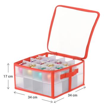 Preview: Aufbewahrungsbox für Weihnachtskugeln - 32 Fächer, Schutz vor Staub & Beschädigungen - 34x34x17 cm, robustem Kunststoff, rot-weiss