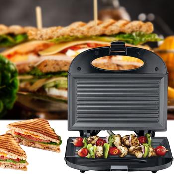 Antihaftbeschichteter Sandwichmaker und Kontaktgrill, schwarz, 750W, für 2 Toasts oder Sandwiches, Fleisch oder Gemüse, leichte Reinigung