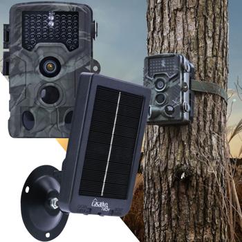 Full-HD-Wildkamera 24 MP mit 3 Bewegungssensoren, Nachtsicht, Serienbild- & Zeitraffer-Funktion, Farbdisplay, wetterfest, inkl. Akku Solarpanel, 3000 mAh