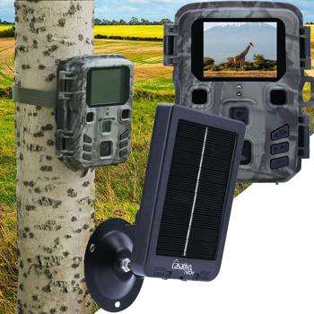 Kompakte Wildkamera, Full HD, PIR Bewegungssensor, Nachtsicht mit IR LEDs, IPX5, 180g leicht, Farbdisplay, inkl. Solar Panel