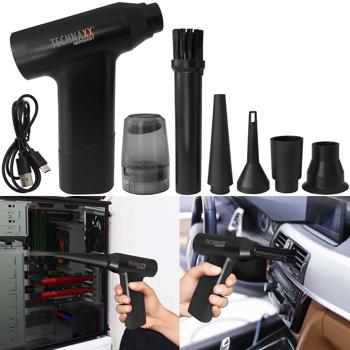 Gründliches Akku Staubgebläse (6,5 kPa, schwarz) mit Saugfunktion & 5 Düsen – für Staub, Krümel, Haare – Tiefenreinigung für jeden Bedarf