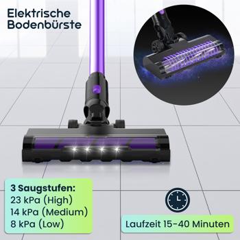 Preview: Multifunktionaler 2in1 Akku Staubsauger - Zyklon-Hand- & Bodensauger mit Wischaufsatz, 23 kPa, HEPA-Filter, Alleskönner für makellose Böden