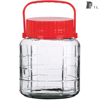 Preview: 2er-Set Vorratsglas Weithalsglas 1 Liter mit Henkel - Lebensmittel hygienisch lagern - 2 Verschlusskappen - Fermentierglas Einmachglas Gurkenglas