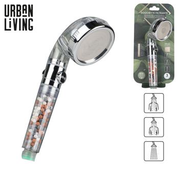 Preview: Wasserspar-Duschbrause - 40% Wasserersparnis- bioaktive Filtersteine für gesundes Haar & Haut - 3 Strahlarten & Stopp-Knopf - Einfache Installation