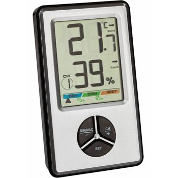 Digitales Thermo-Hygrometer für gesundes Raumklima - Farbige Komfortzonen-Anzeige, Feuchtigkeits- & Temperaturmessung - Batteriebetrieben - 6.4x1.8x10.9 cm