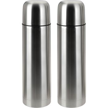 Preview: 2er-Set Vakuum-Isolierflasche Edelstahl 0,5l - Hält Heissgetränke bis zu 6 Std. warm - Mit Becher im Deckel - Für Kaffee, Tee, Camping & Reisen