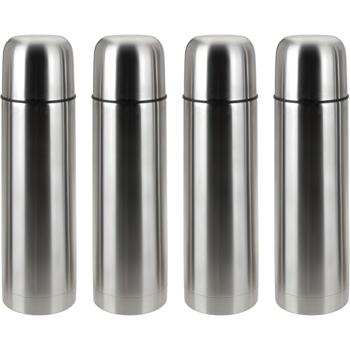 Preview: 4er-Set Vakuum-Isolierflasche Edelstahl 0,5 L - Heiss/Kalt Getränke 6h warm/kühl - Deckel als Becher - Robust für Camping/Reisen - 24cm