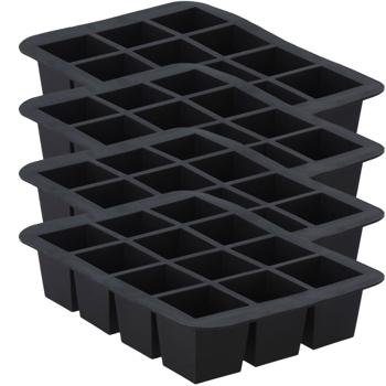 4er-Set Flexible Eiswürfelform - für 12 extragrosse XL-Eiswürfel - ideal für Whiskey, Cocktails & Fruchteis - kälteresistenter Kunststoff 19x14x4 cm - grau